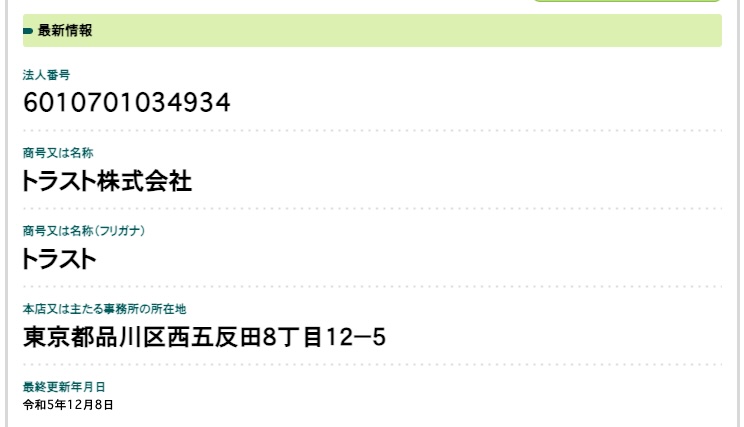 トラスト株式会社の登記