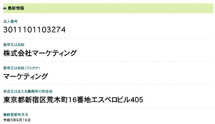 株式会社マーケティングの登記情報