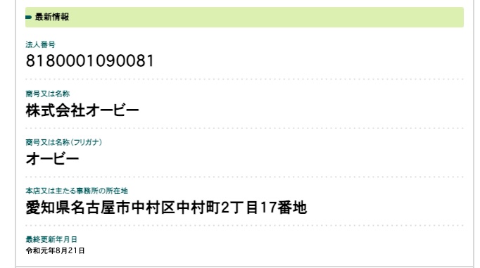 株式会社オービーの登記